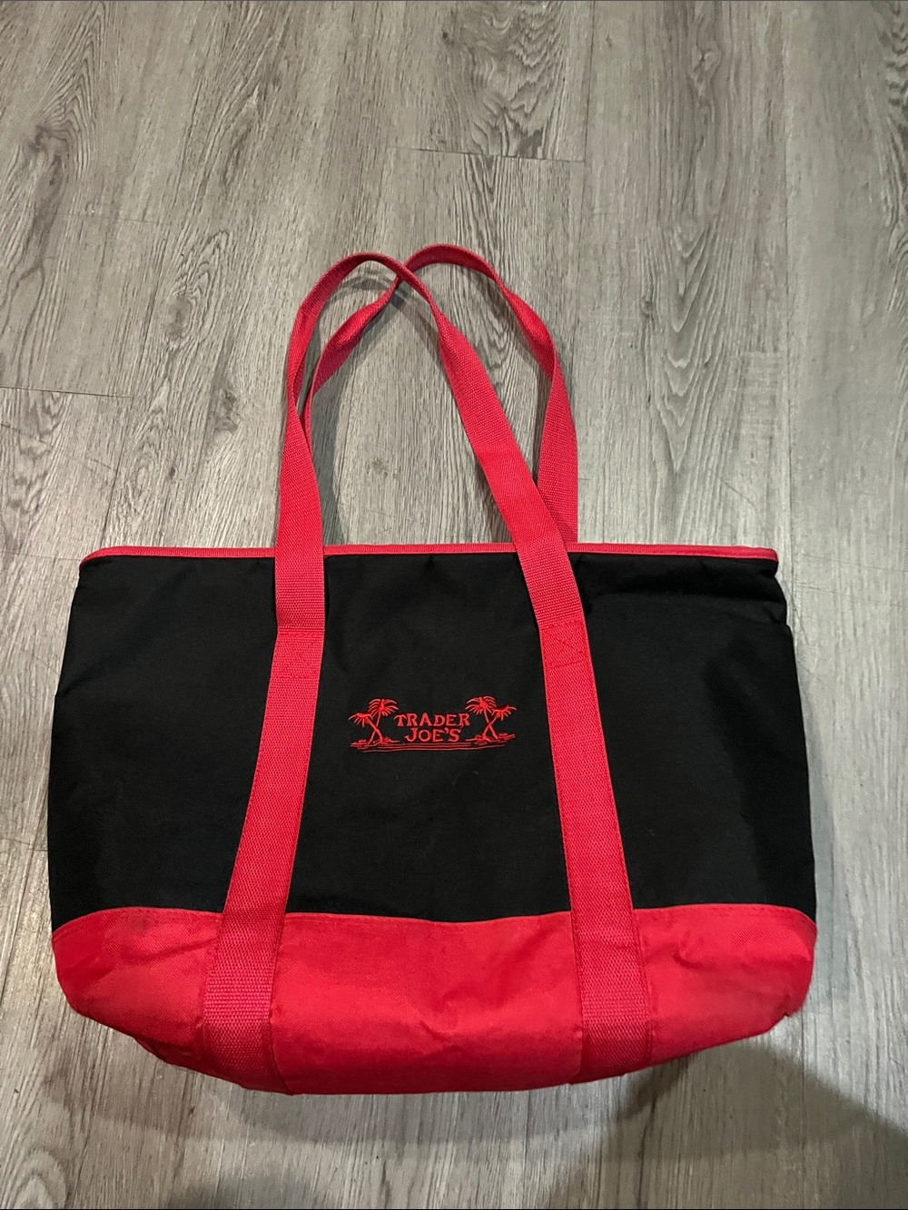 Trader Joe's Black and Red Canvas Tote Bag